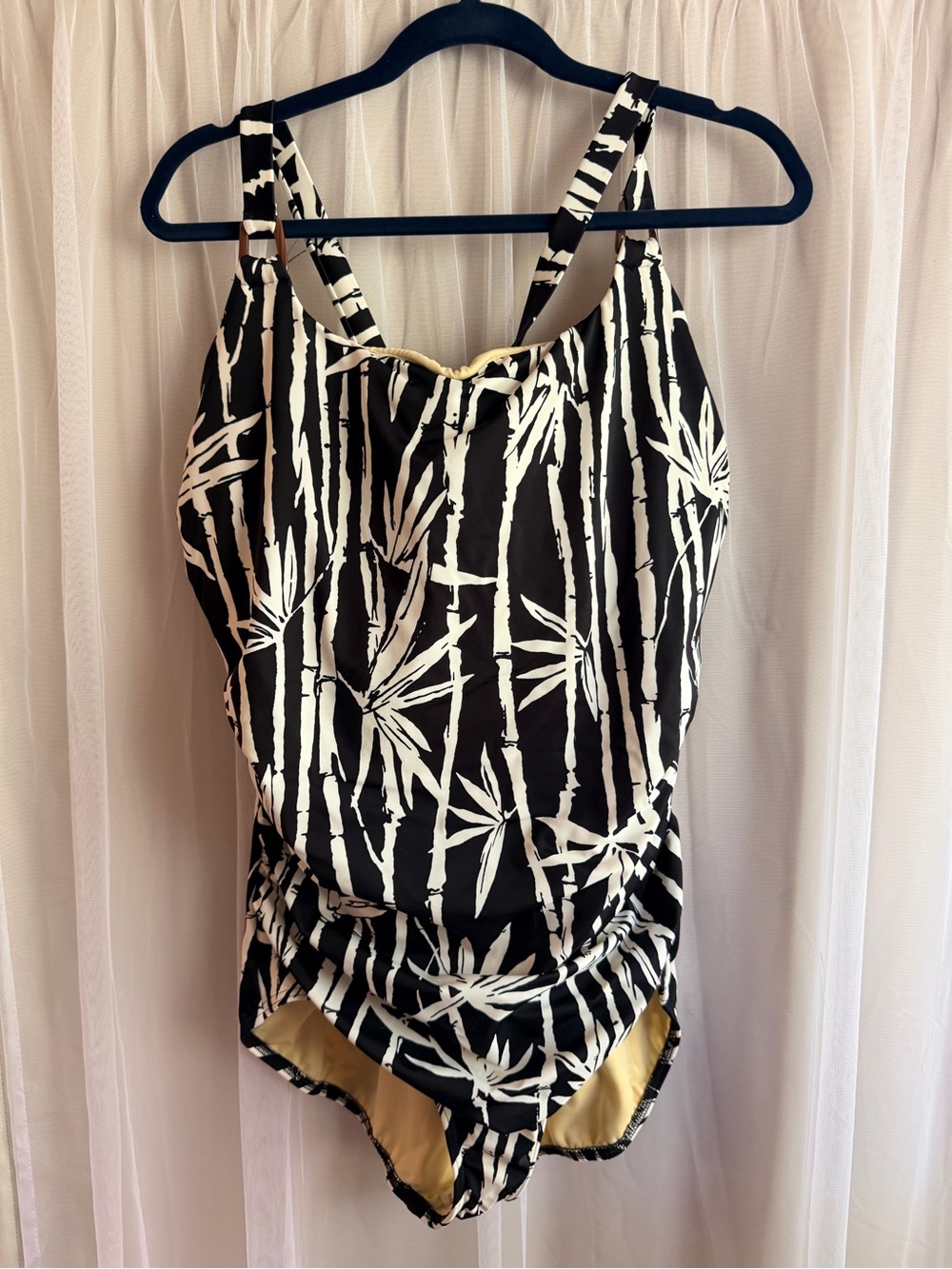Lands' End Black & White Bamboo-Print One-Piece Swimsuit Sz 22W w underwire